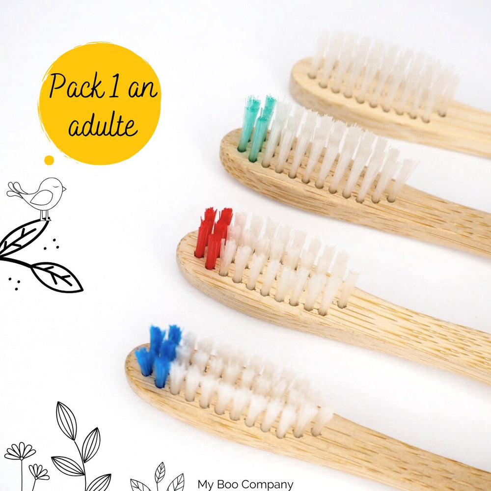 Pack 1 an - 4 brosses à dents en bambou - adulte souple ou médium - My Boo Company