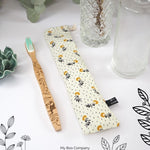 Pochette de voyage pour brosse à dents - motifs fleurs grises et moutardes - My Boo Company