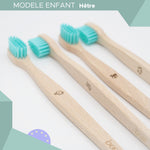 4 brosses à dents en hêtre, poils souple couleur turquoise 