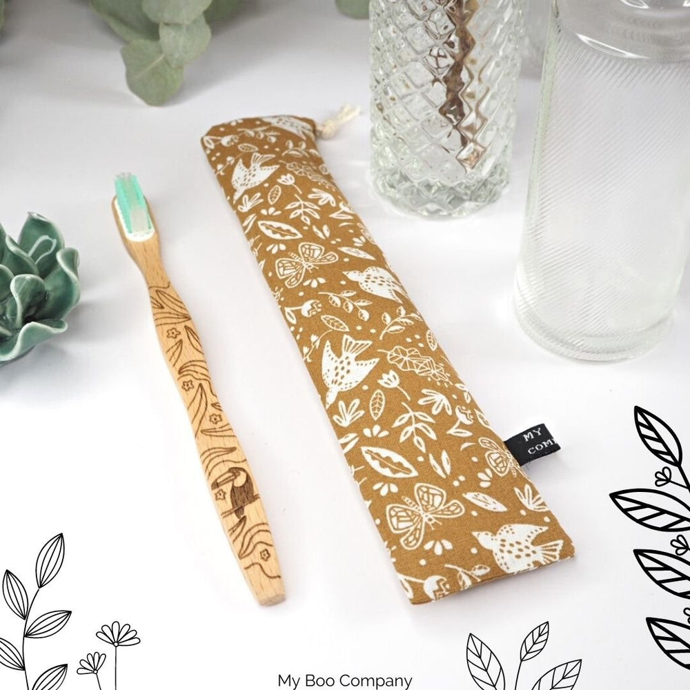 Pochette de voyage pour brosse à dents - motifs nature marron - My Boo Company