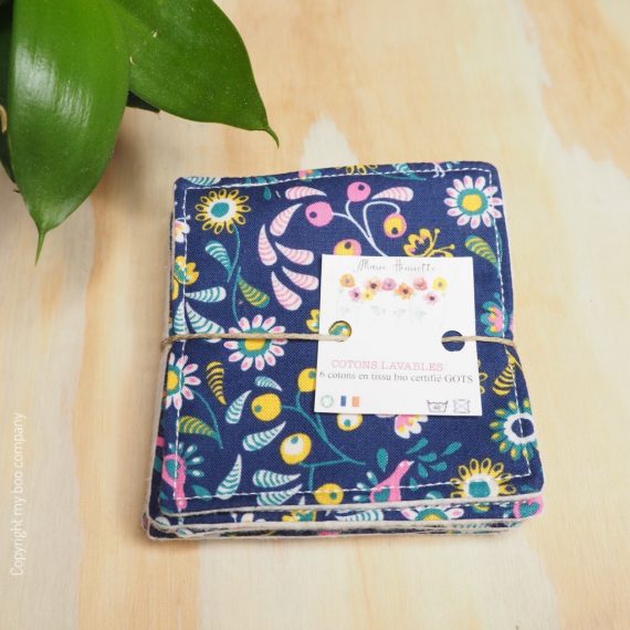 Lingettes démaquillantes lavables bleues certifiées GOTS